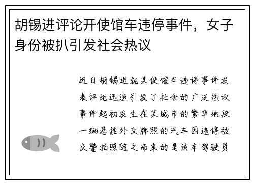 胡锡进评论开使馆车违停事件，女子身份被扒引发社会热议