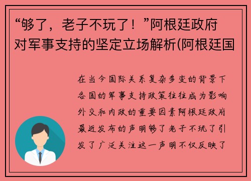 “够了，老子不玩了！”阿根廷政府对军事支持的坚定立场解析(阿根廷国防力量)