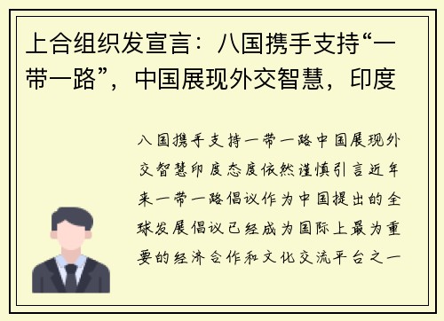 上合组织发宣言：八国携手支持“一带一路”，中国展现外交智慧，印度态度依然谨慎